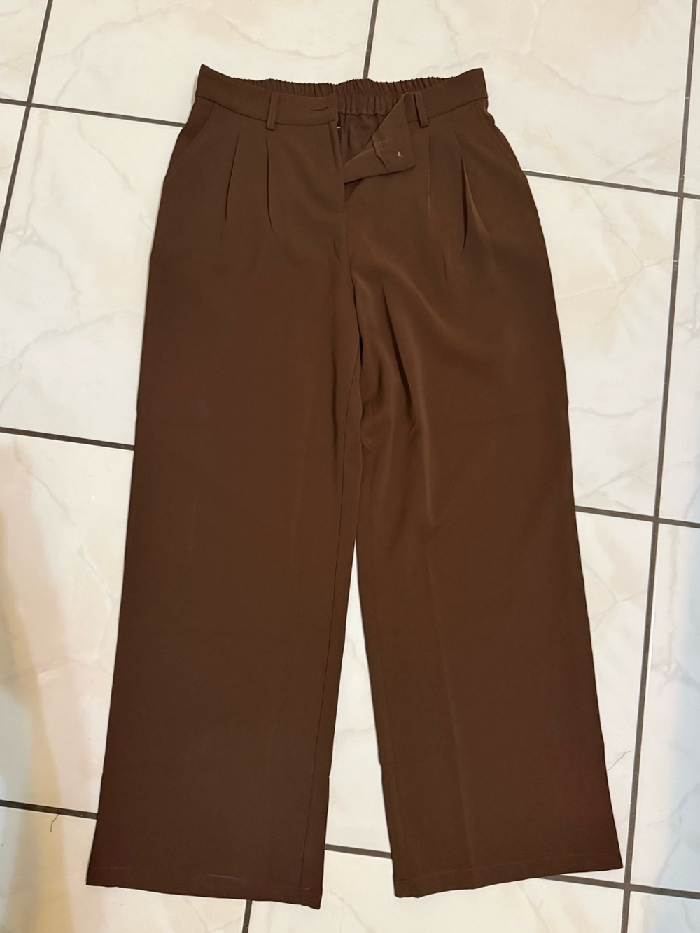 Chocolate Brown Wide-Leg High-Waist Trousers
